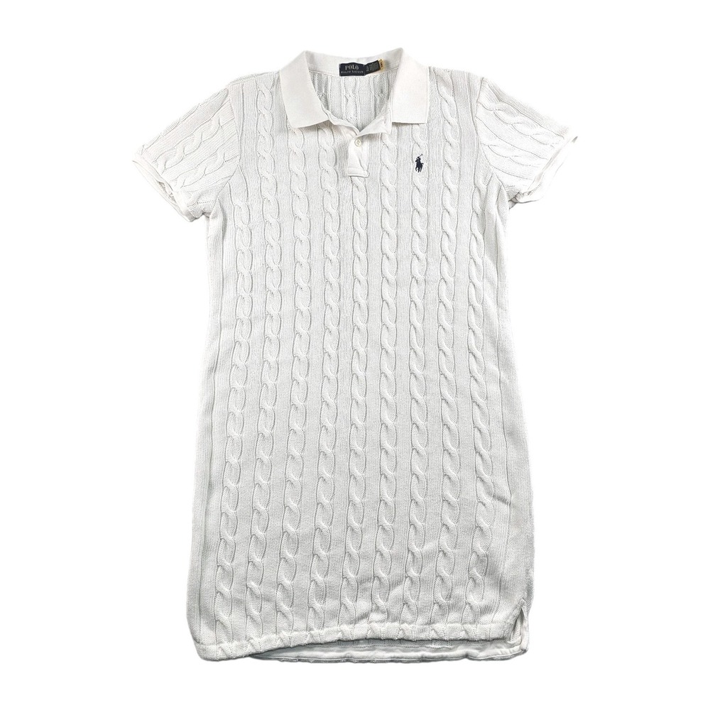 Polo Ralph Lauren White Cable Knit Cotton Sweater Dress Womens XL Tennis Preppy